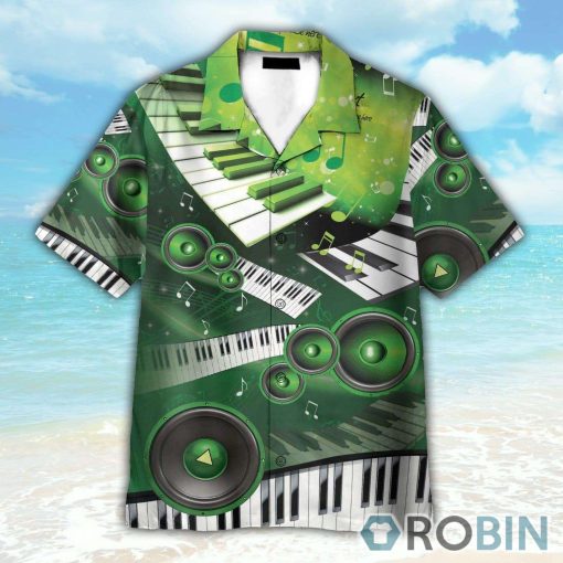 Amazing Green Piano And Loudspeaker Hawaiian Shirt