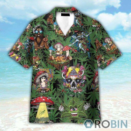 Amazing Hippie Mushroom And Green Weed Hawaiian Shirt