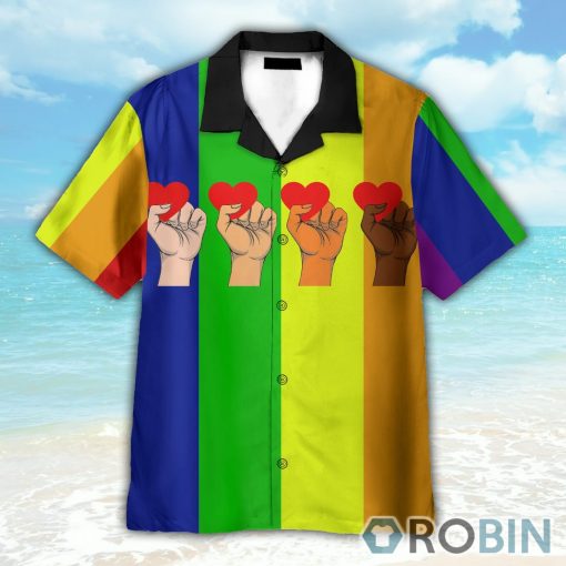 Amazing LGBT Hand Holding Heart Hawaiian Shirt