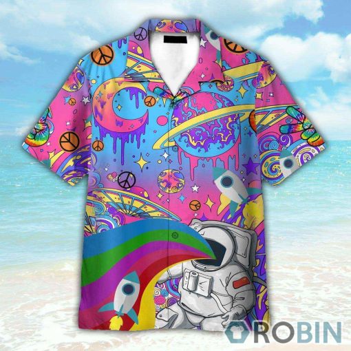 Astronaut In Colorful Hippie Space Hawaiian Shirt