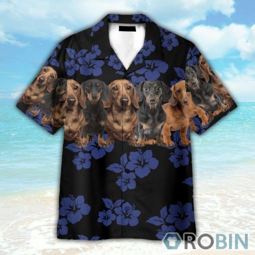 Awesome Dachshund With Blue Flowers Pattern Hawaiian Shirt