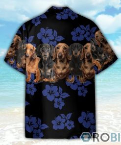 Awesome Dachshund With Blue Flowers Pattern Hawaiian Shirt