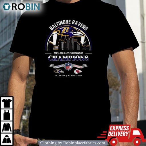 Baltimore Ravens Winners Season 2023-2024 Afc Championship Nfl Divisional Skyline Unisex Shirt, Hoodie, Sweatshirt