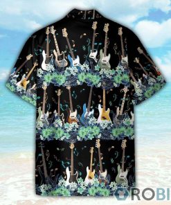 Bass Guitar Tropical Flower Strip Pattern Hawaiian Shirt Bass Guitar Tropical Flower Strip Pattern Hawaiian Shirt