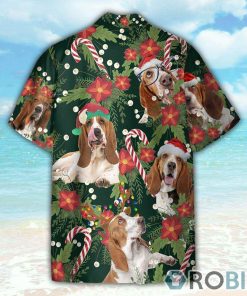 Basset Hound Christmas Red Flower Hawaiian Shirt