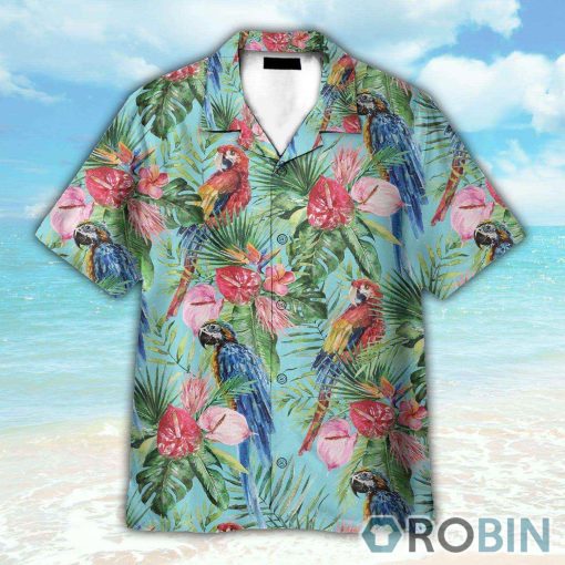 Beach Parrot Tropical Flowers Pattern Hawaiian Shirt