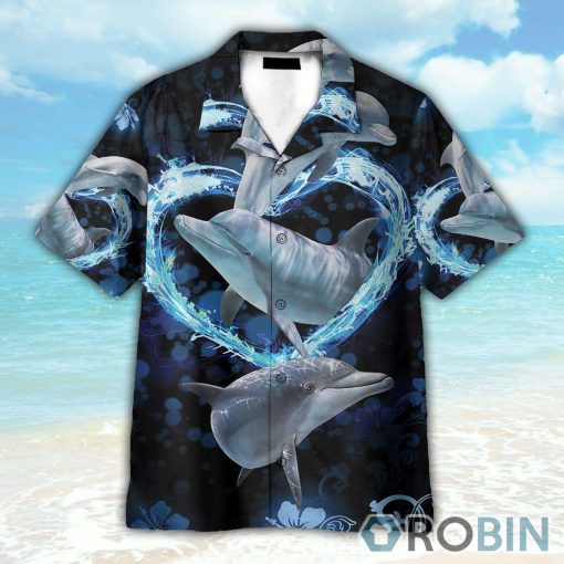 Beautiful Dolphins Heart Wave Hawaiian Shirt