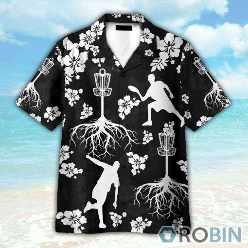 Black And White Disc Golf And Tree Hibiscus Pattern Hawaiian Shirt