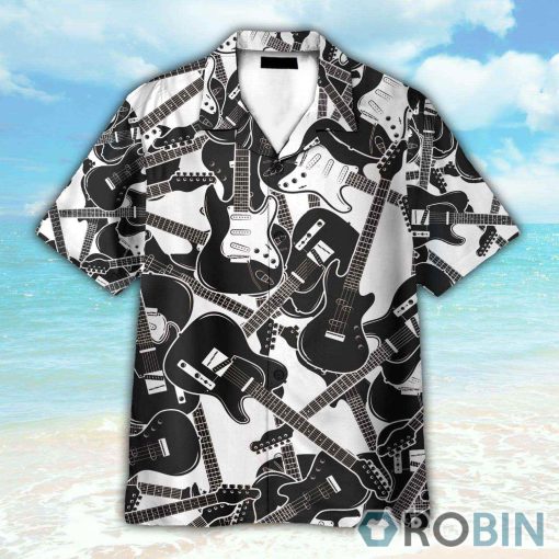 Black And White Electric Guitar Hawaiian Shirt