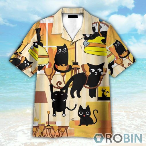 Black Cat Swing From Chandeliers Hawaiian Shirt