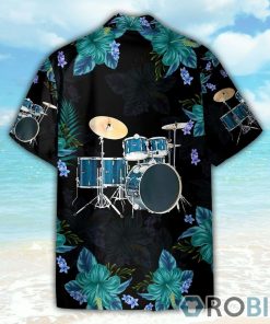 Blue Drum Tropical Flower Pattern Hawaiian Shirt