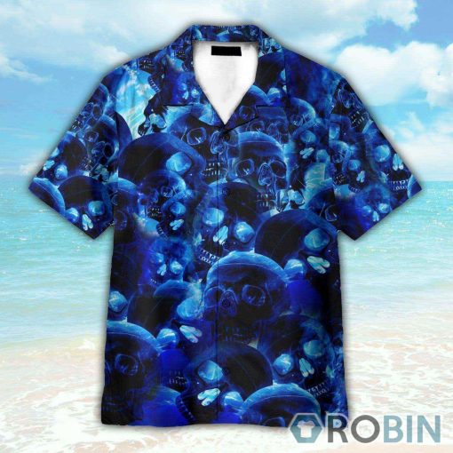 Blue Skull Men’s Button Up Shirts Hawaiian Shirt