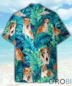 Borzoi In Tropical Green Leaves Hawaiian Shirt