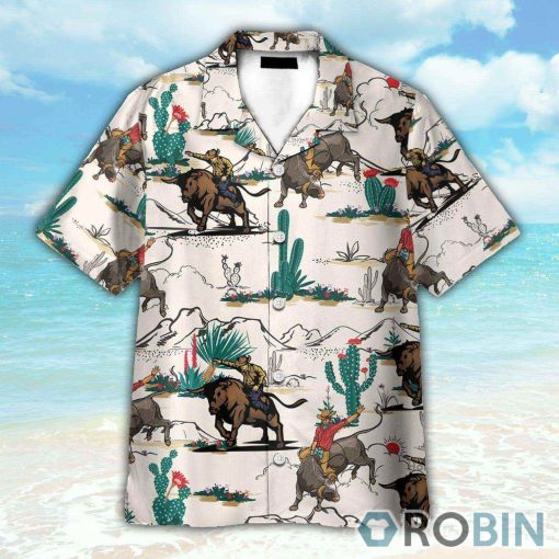 Bull Riding In Desert Button’s Up Shirts, Hawaiian Shirt
