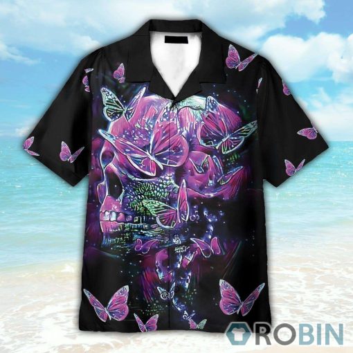 Color Splash Skull And Butterfyies Purple Hawaiian Shirt