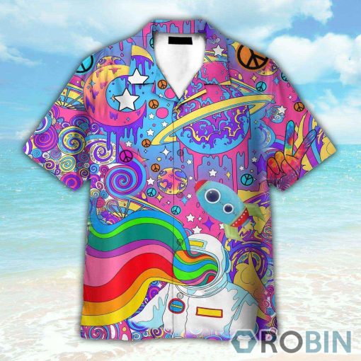 Colorful Astronaut In the Galaxy Hippie Hawaiian Shirt
