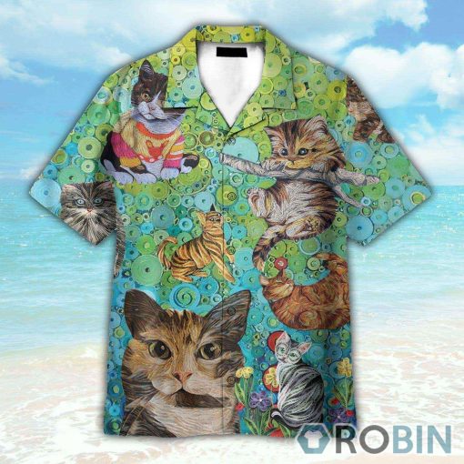 Colorful Baby Cats On Plants Pattern Hawaiian Shirt