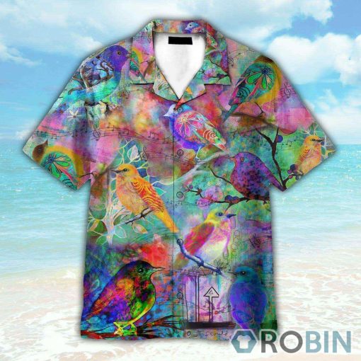 Colorful Bird And Music Tablature Pattern Hawaiian Shirt