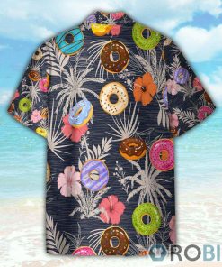 Colorful Donuts Food On Tropical Pattern Hawaiian Shirt