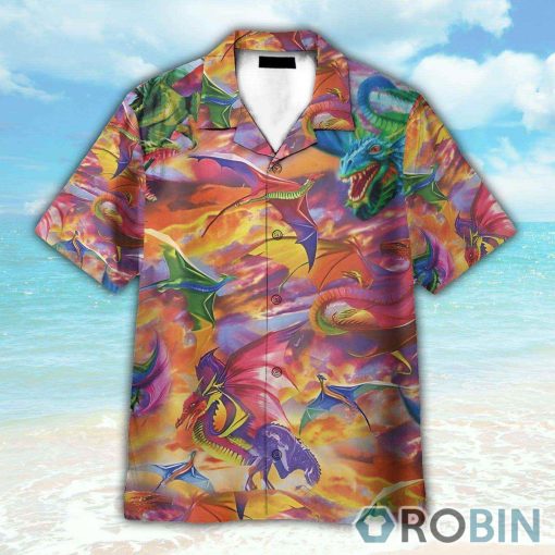 Colorful Dragon On Sunset Pattern Hawaiian Shirt