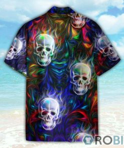 Colorful Fractal Skull Neon Strip Pattern Hawaiian Shirt