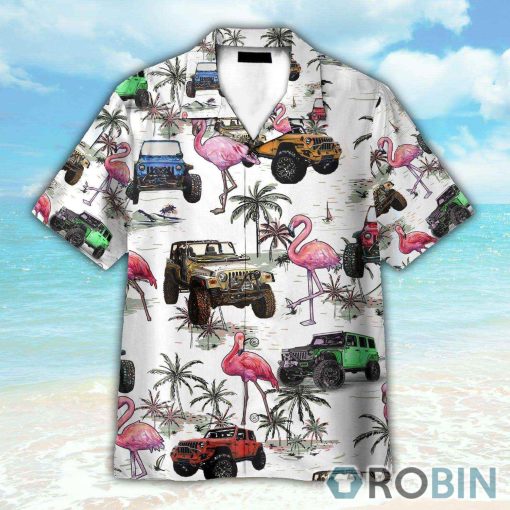 Colorful Jeep Cars And Flamingo Hawaiian Shirt