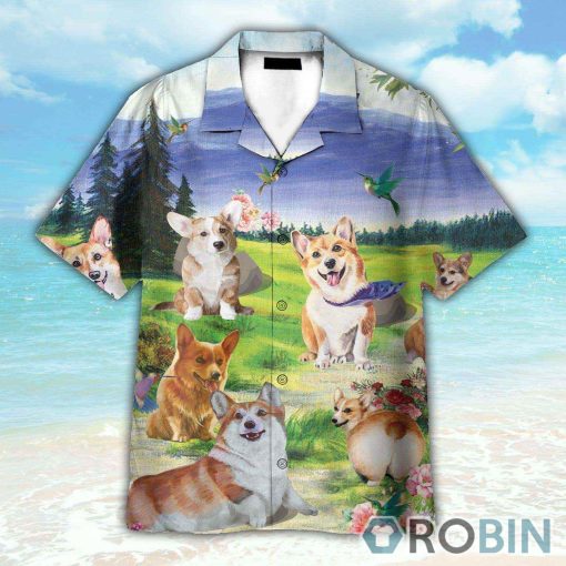 Corgi On The Valley Cute Dog Hawaiian Shirt