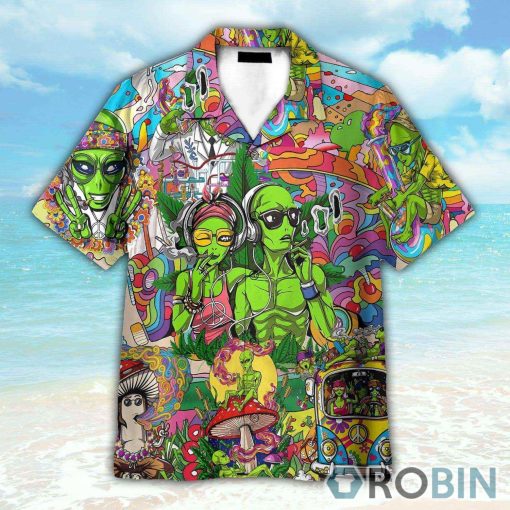 Couple Alien Smoking Weed Hippie Hawaiian Shirt