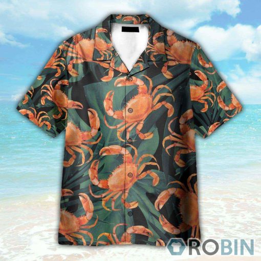 Crabs On Tropical Leaves Pattern Hawaiian Shirt