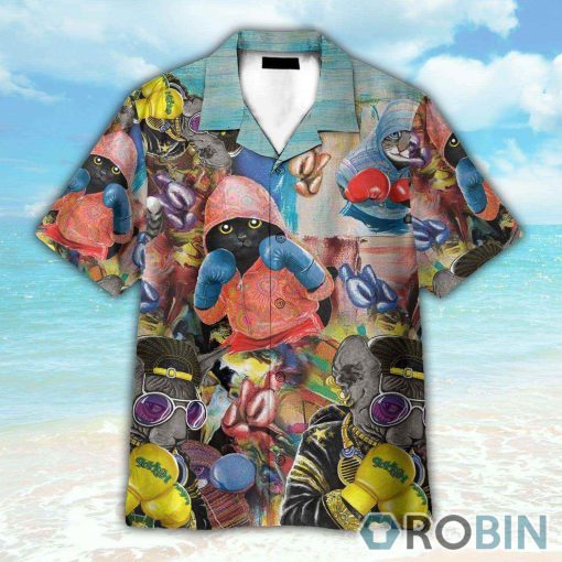 Cute Boxing Cats Funny Button’s Up Shirts Hawaiian Shirt
