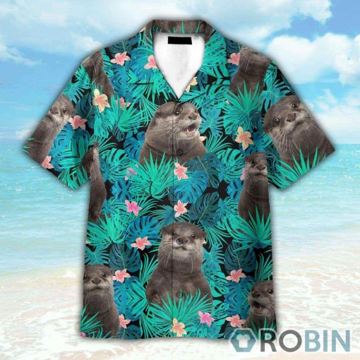 Cute Otter Tropical Leaves Pattern Hawaiian Shirt