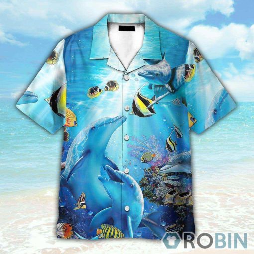 Dancing Dolphin In Blue Ocean Hawaiian Shirt