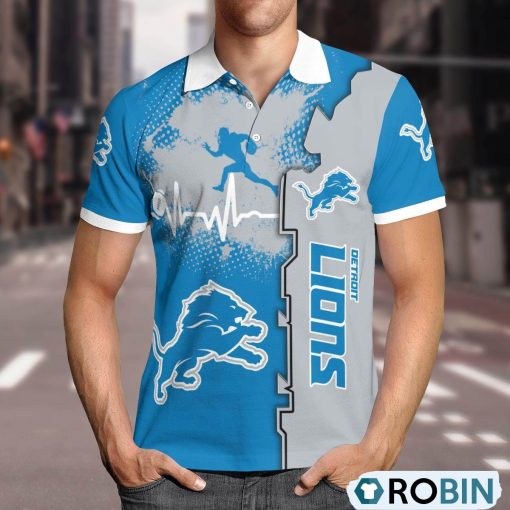 Detroit Lions Heartbeat Polo Shirt, Detroit Lions Fan Shirt