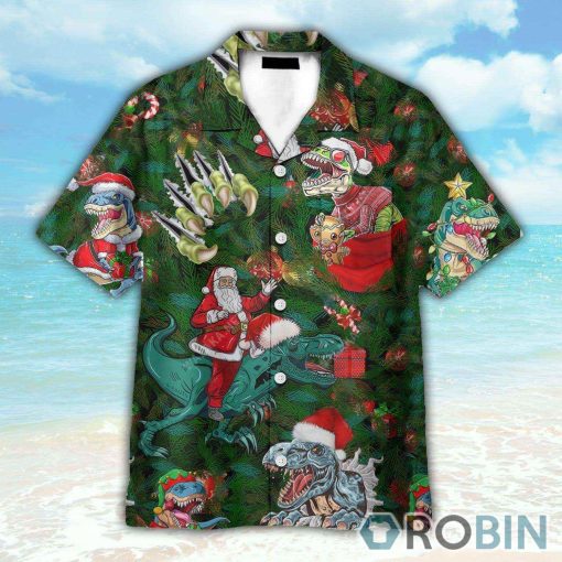 Dinosaur And Santa Enjoy Christmas Hawaiian Shirt