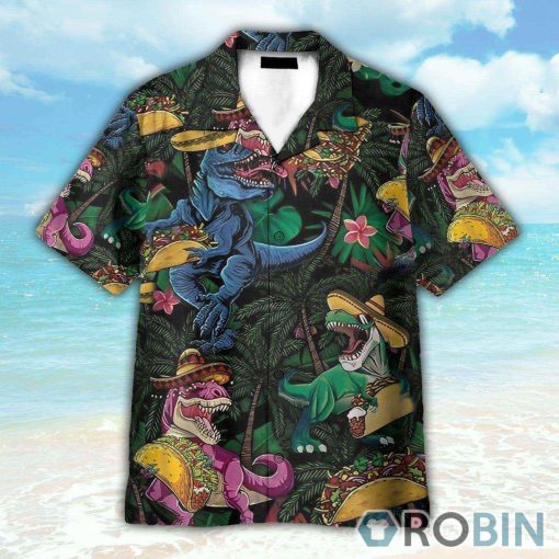Dinosaur Love Tacos Coconut Tree Pattern Hawaiian Shirt