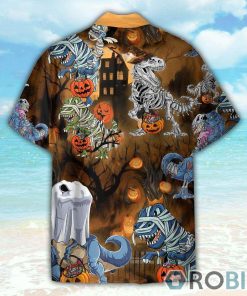 Dinosaur Skeleton With The Pumkin Bucket Halloween Hawaiian Shirt Dinosaur Skeleton With The Pumkin Bucket Halloween Hawaiian Shirt