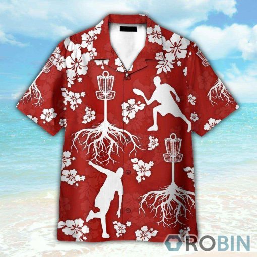 Disc Golf Tree Hibiscus Red Pattern Hawaiian Shirt