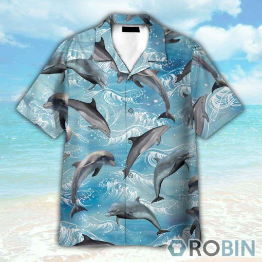 Dolphin Wave Water Blue Beach Pattern Hawaiian Shirt