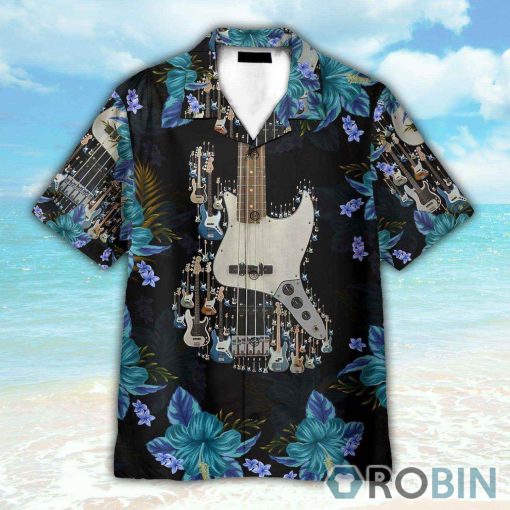 Electric Guitar Floral Tropical Pattern Hawaiian Shirt