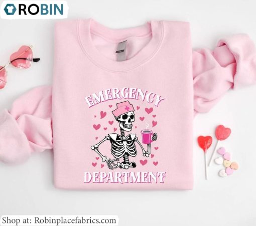Emergency Department Valentine Shirt, Skeleton And Coffee T Shirt Crewneck