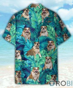 England Bulldog Tropical Leaves Pattern Hawaiian Shirt