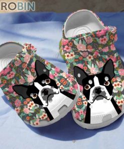 Floral Robot Boston Terriers Dog Crocs For Dog Love