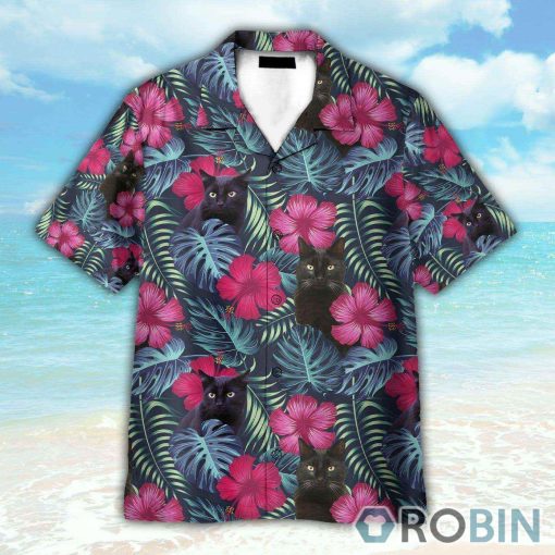 Floral Tropical With Black Cat Hawaiian Shirt