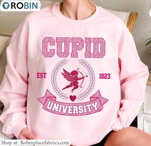 Funny College Short Sleeve , Neutral Cupid University Shirt Unisex Hoodie