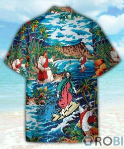 Funny Jesus Surfing On Island Hawaiian Shirt Funny Jesus Surfing On Island Hawaiian Shirt