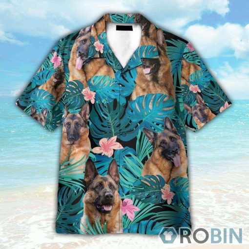 German Shepherd Dog Tropical Leaves Hawaiian Shirt