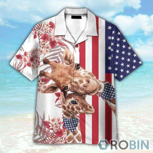 Giraffe 4th July America Independence Day America Flag Pattern Hawaiian Shirt
