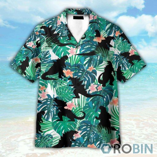 Godzillla Movies Tropical Leaves Pattern Hawaiian Shirt