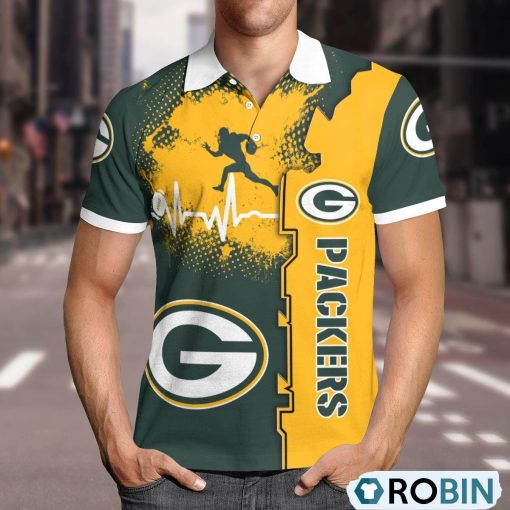 Green Bay Packers Heartbeat Polo Shirt, Green Bay Packers Unique Gifts