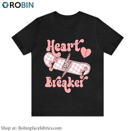 Heartbreaker Skateboard Shirt, Skateboard Valentines Short Sleeve Hoodie